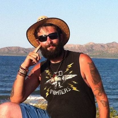 The auther, Virgil, in 2015 with a much larger beard, living outside on the Baja Peninsula